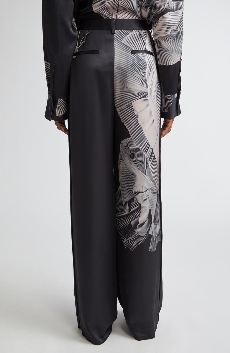 Jason Wu Collection Dancing Pleat Print Satin Straight Leg Pants, Alternate, color, Black / Pink
