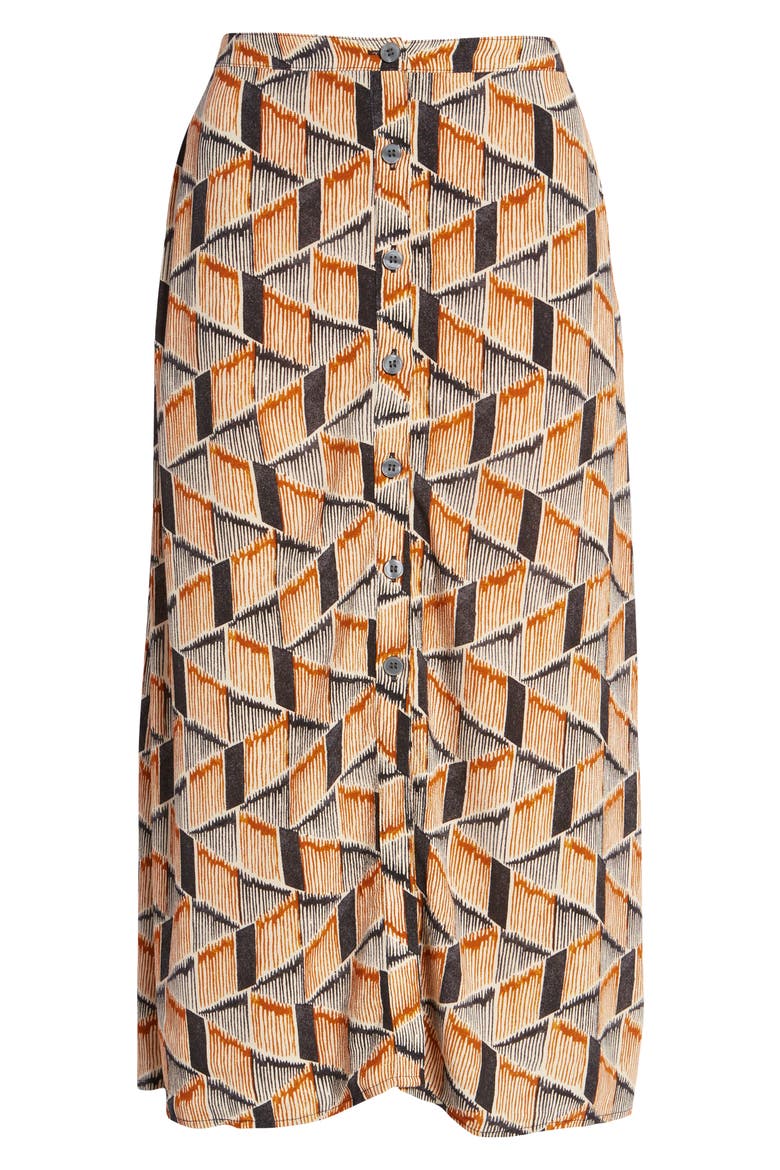 Print Button Front Skirt, Alternate, color, GREY- BROWN STRIPE