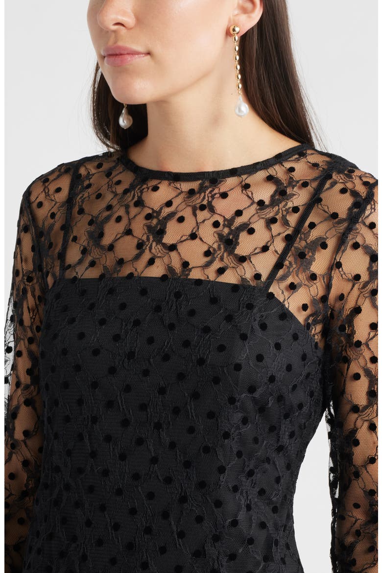 Lace Illusion Midi Dress, Alternate, color, BLACK