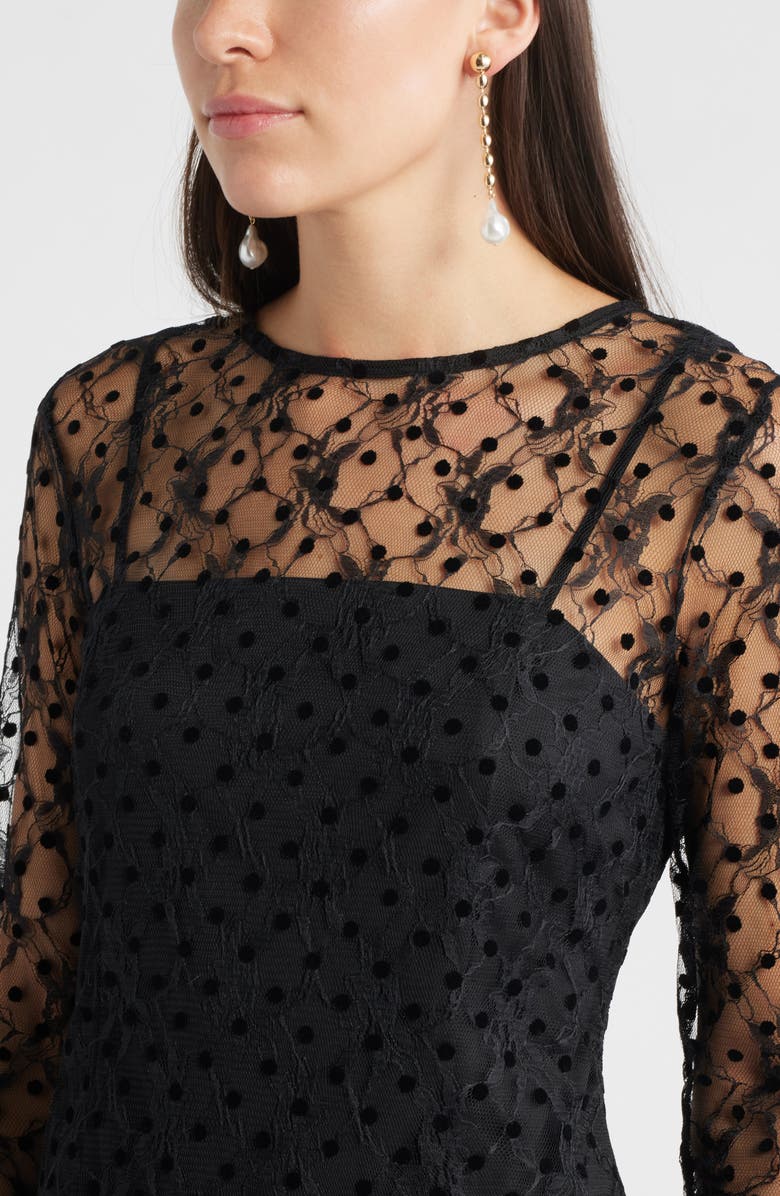 Chelsea28 Lace Illusion Midi Dress, Alternate, color, Black