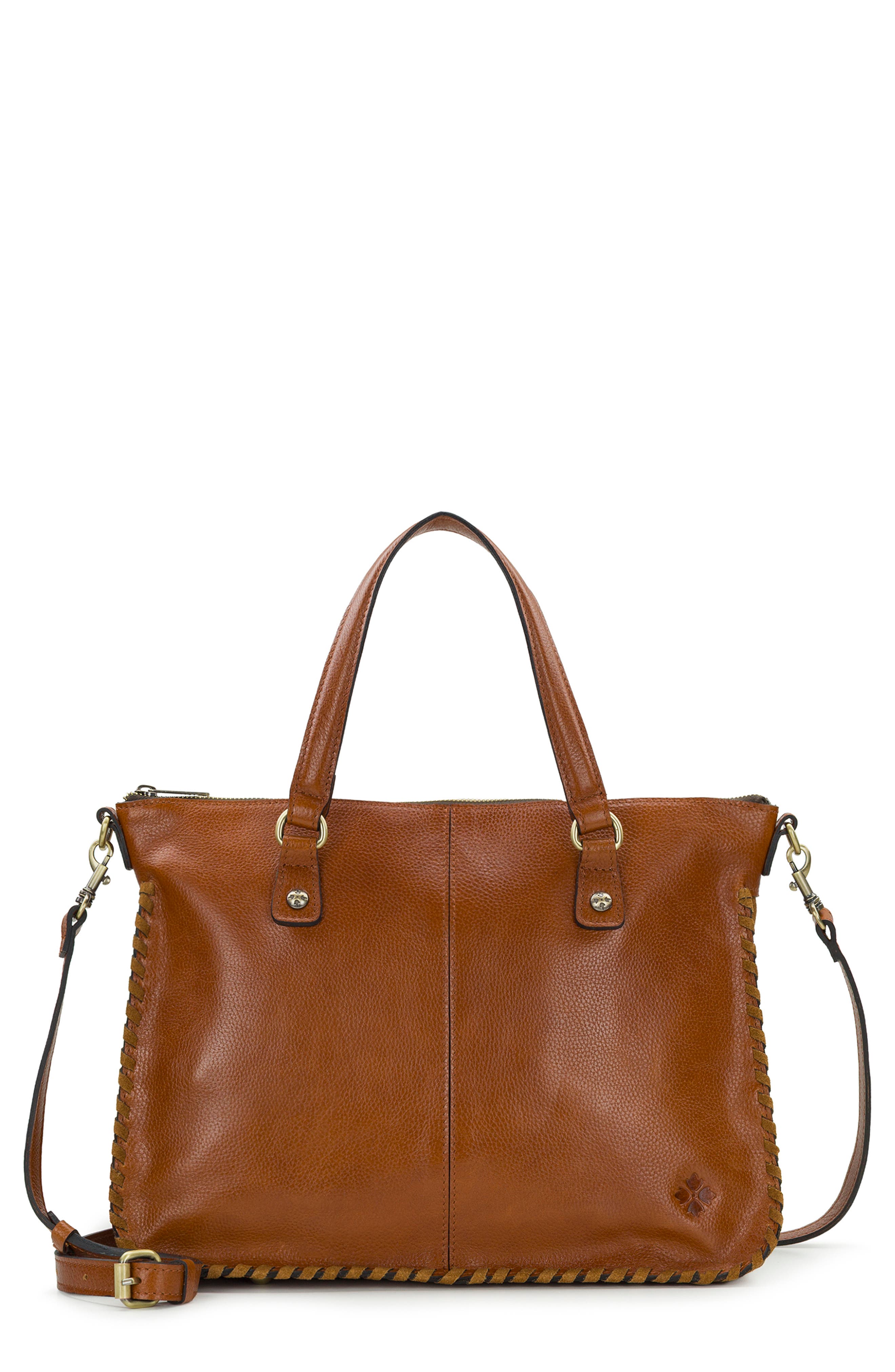 Briona Leather Satchel, Main, color, COGNAC