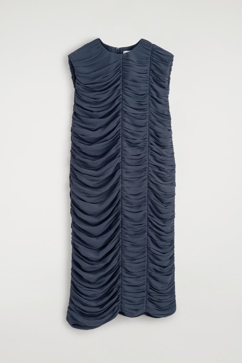 Gathered Paneled Dress, Alternate, color, STEEL BLUE