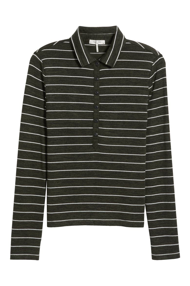 The Knit Stripe Long Sleeve Polo, Alternate, color, ARMY GREEN IVORY