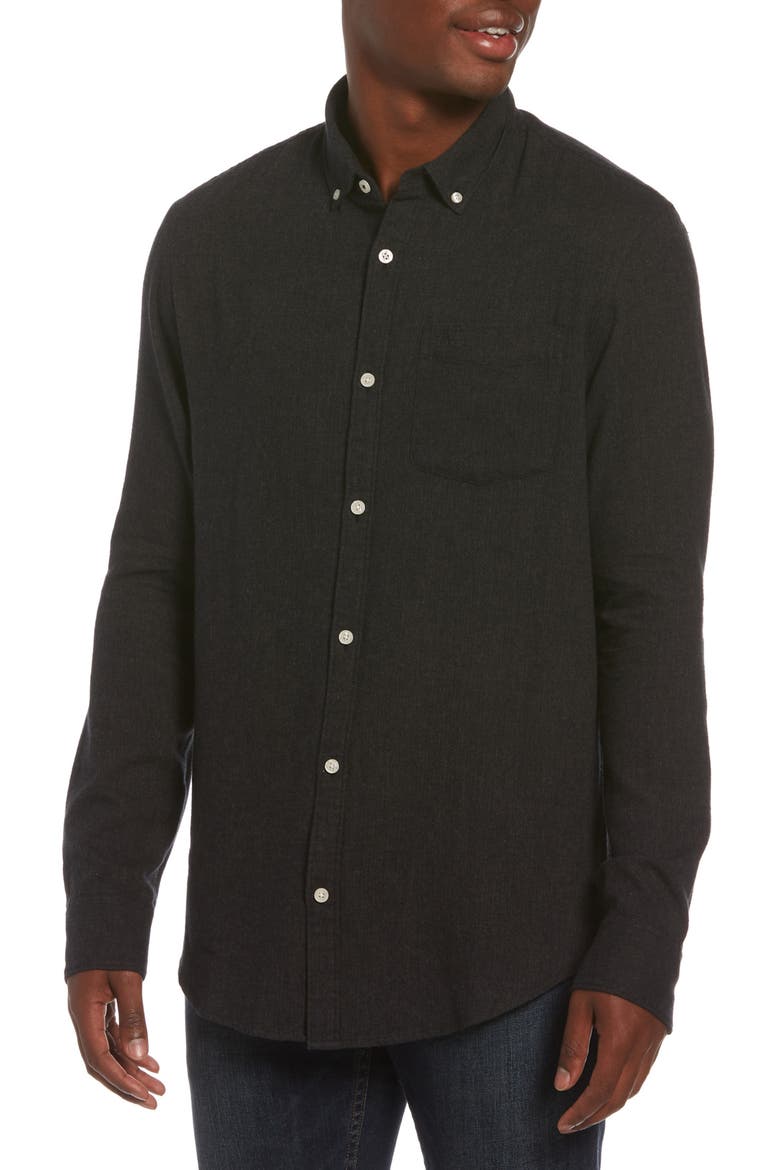 Herringbone Flannel Button-Up Shirt, Main, color, DARK CHARCOAL HEATHER