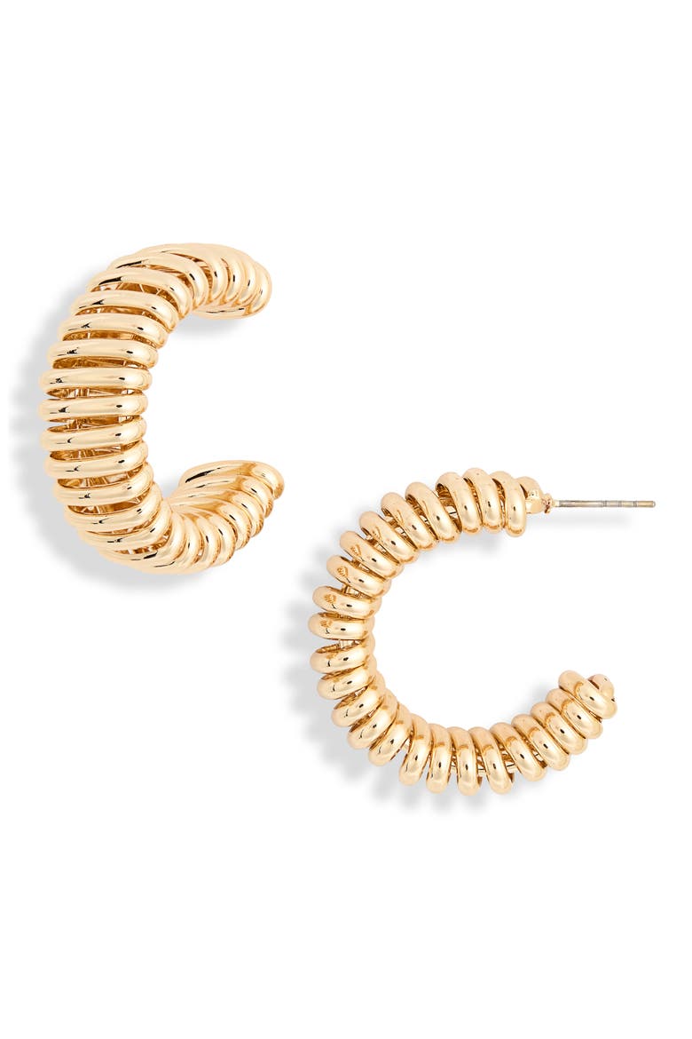 Ribbed Hoop Earrings, Main, color, GOLD