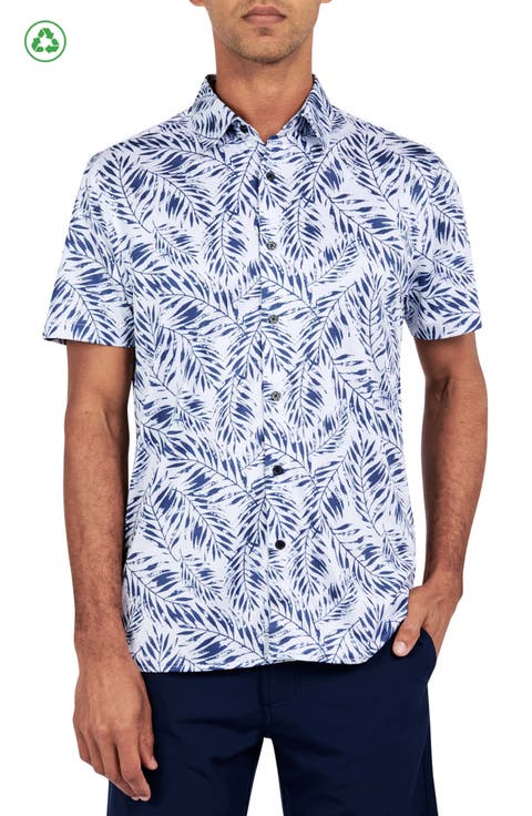 Regular Fit Leaf Print Recycled Performance Golf Button-Down Shirt