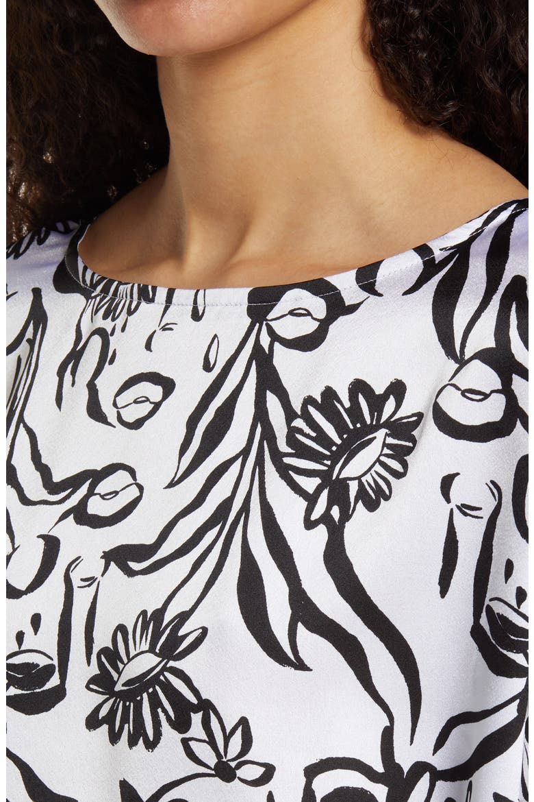 Cristina Martinez Satin Crop Pajamas, Alternate, color, BLOOMING FACES INVERT