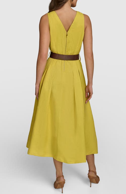 Donna Karan New York Belted Sleeveless Linen Blend Maxi Dress In Chartreuse