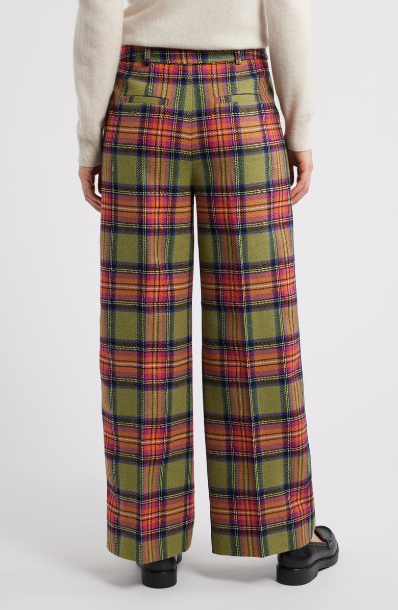 Boden Chiswick Plaid Wide Leg Pants, Alternate, color, Green And Purple Check