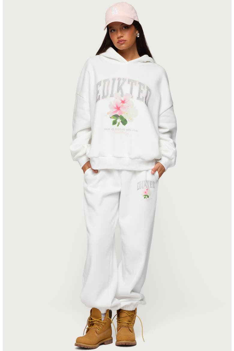 Fleura Logo Cotton Blend Hoodie, Alternate, color, WHITE