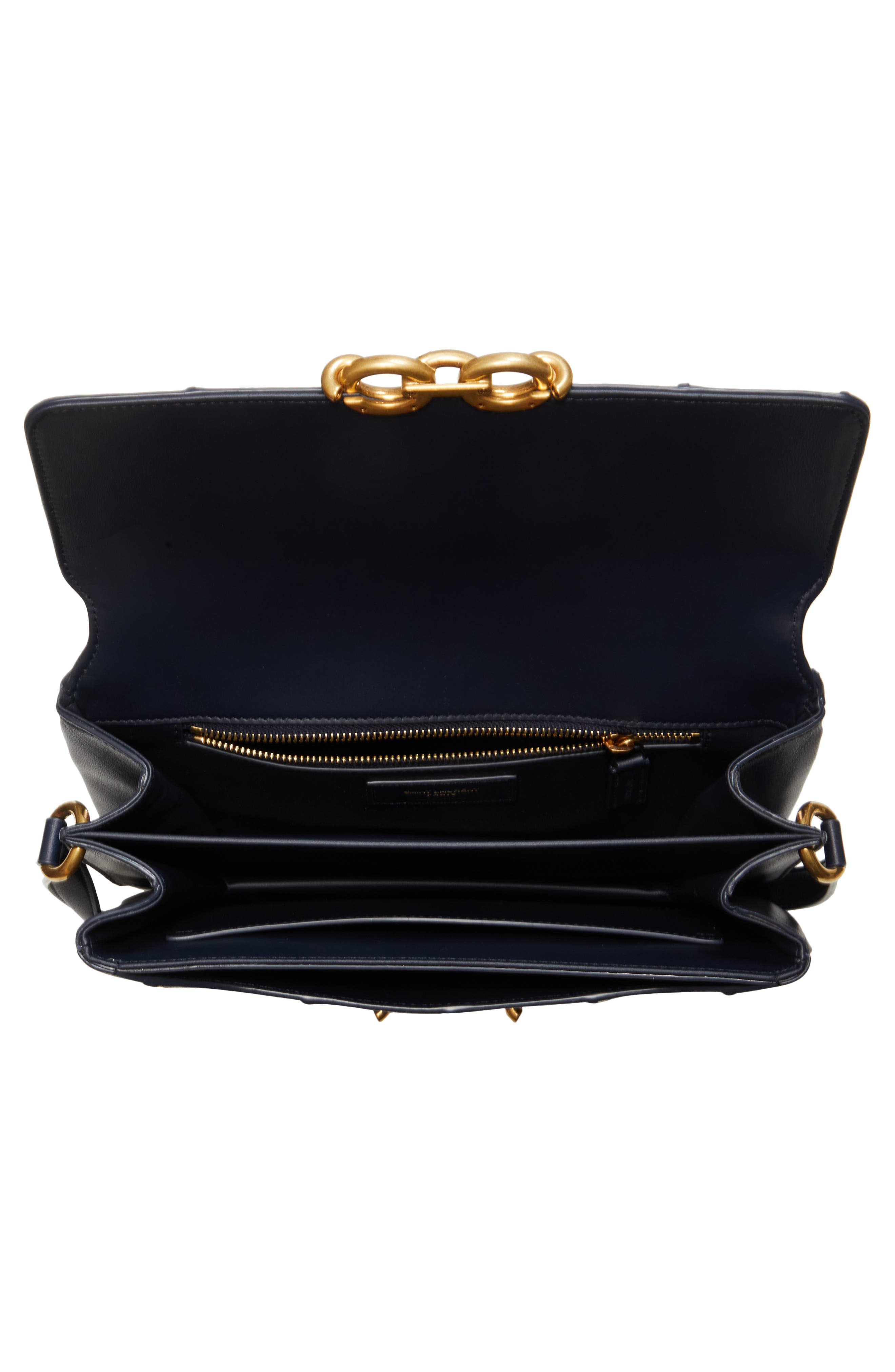 Saint Laurent Le Maillon Quilted Leather Shoulder Bag, Alternate, color, Marine/ Marine/ Argent