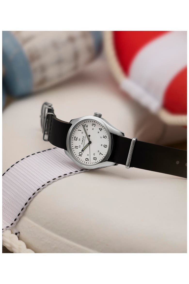 Weekender New England Leather Strap Watch, 39mm, Alternate, color, WHITE