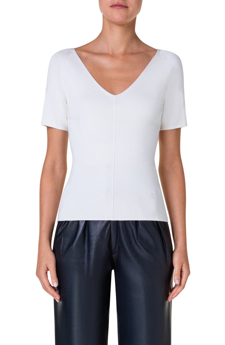 Akris Double V-Neck Short Sleeve Sweater, Main, color,