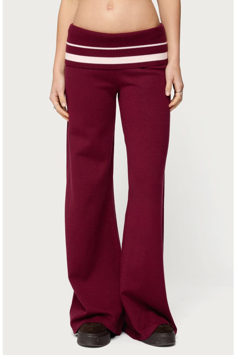 Kaliya Striped Foldover Sweater Pants, Main, color, BURGUNDY