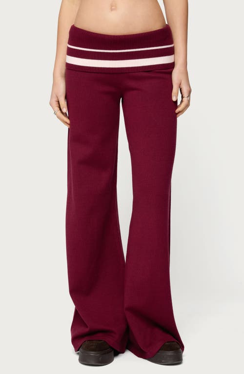 EDIKTED Kaliya Striped Foldover Sweater Pants in Burgundy at Nordstrom, Size X-Large