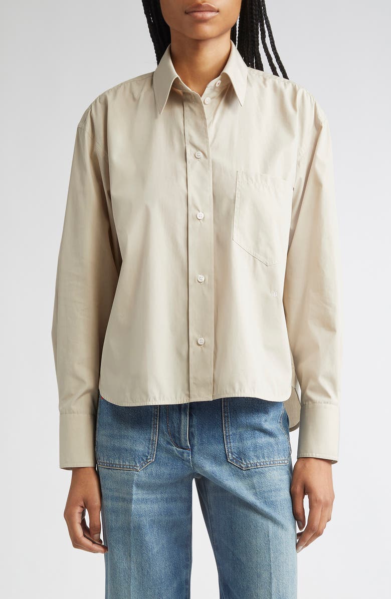 Victoria Beckham Crop Button-Up Shirt, Main, color, Pumice