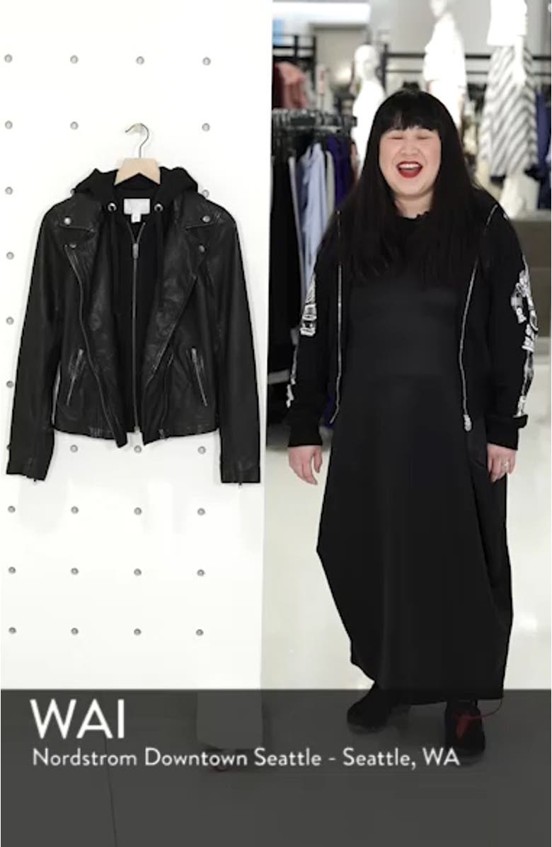 Leather Moto Jacket with Removable Hood, sales video thumbnail