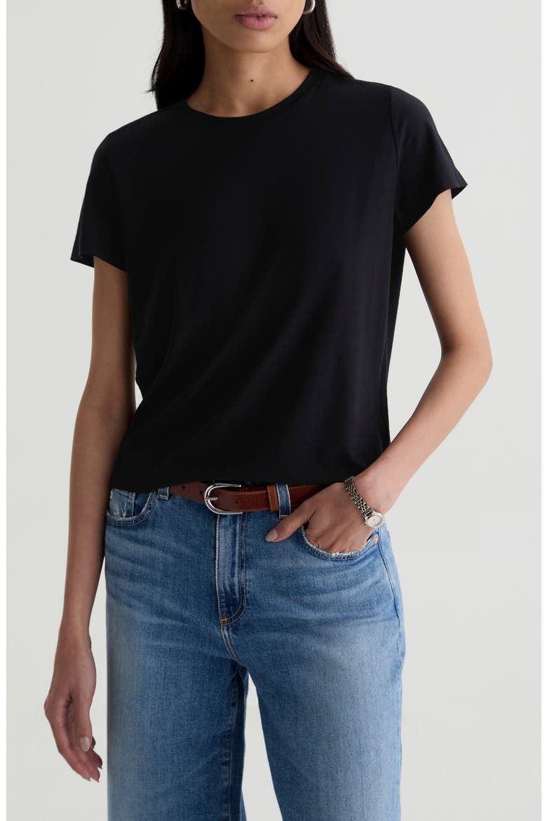 Zoie Cotton & Linen Blend T-Shirt, Main, color, SUPER BLACK
