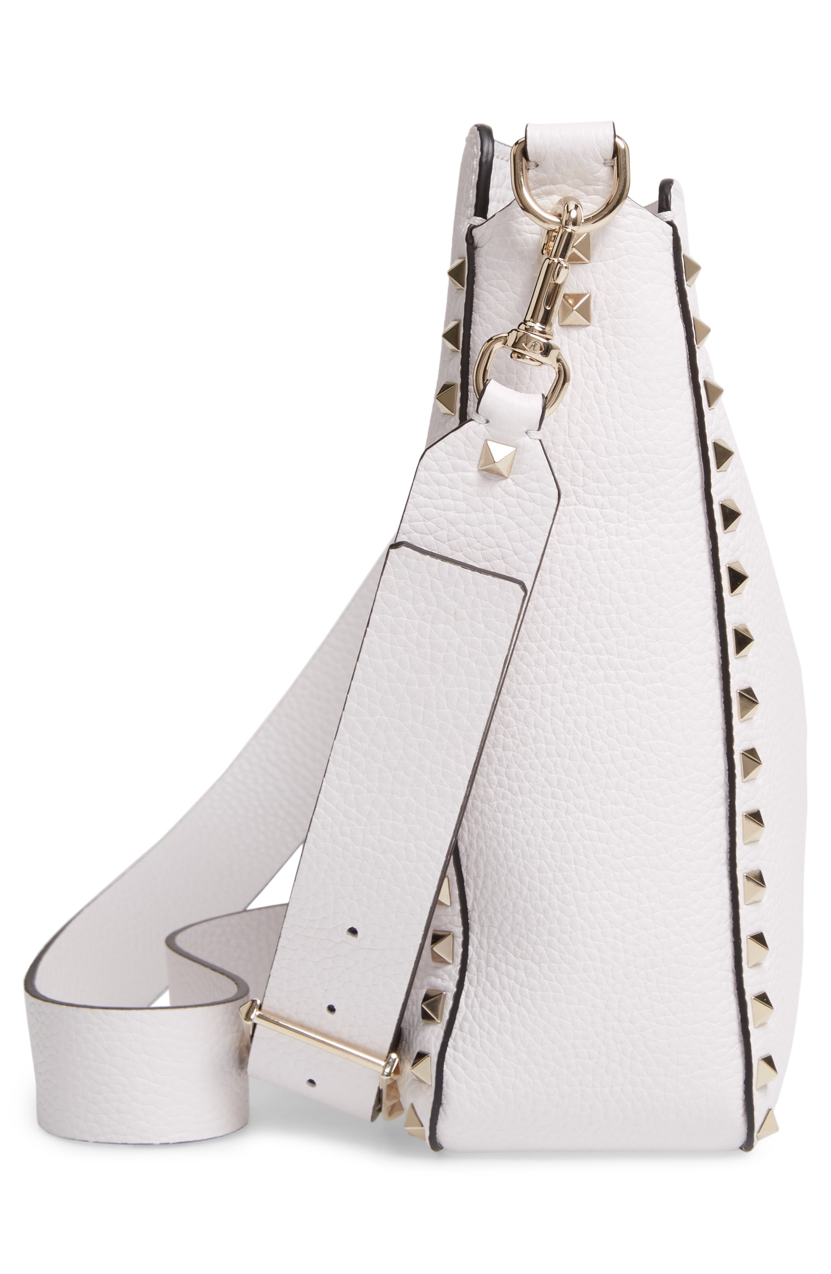 Rockstud Leather Hobo, Alternate, color, BIANCO ATTICO