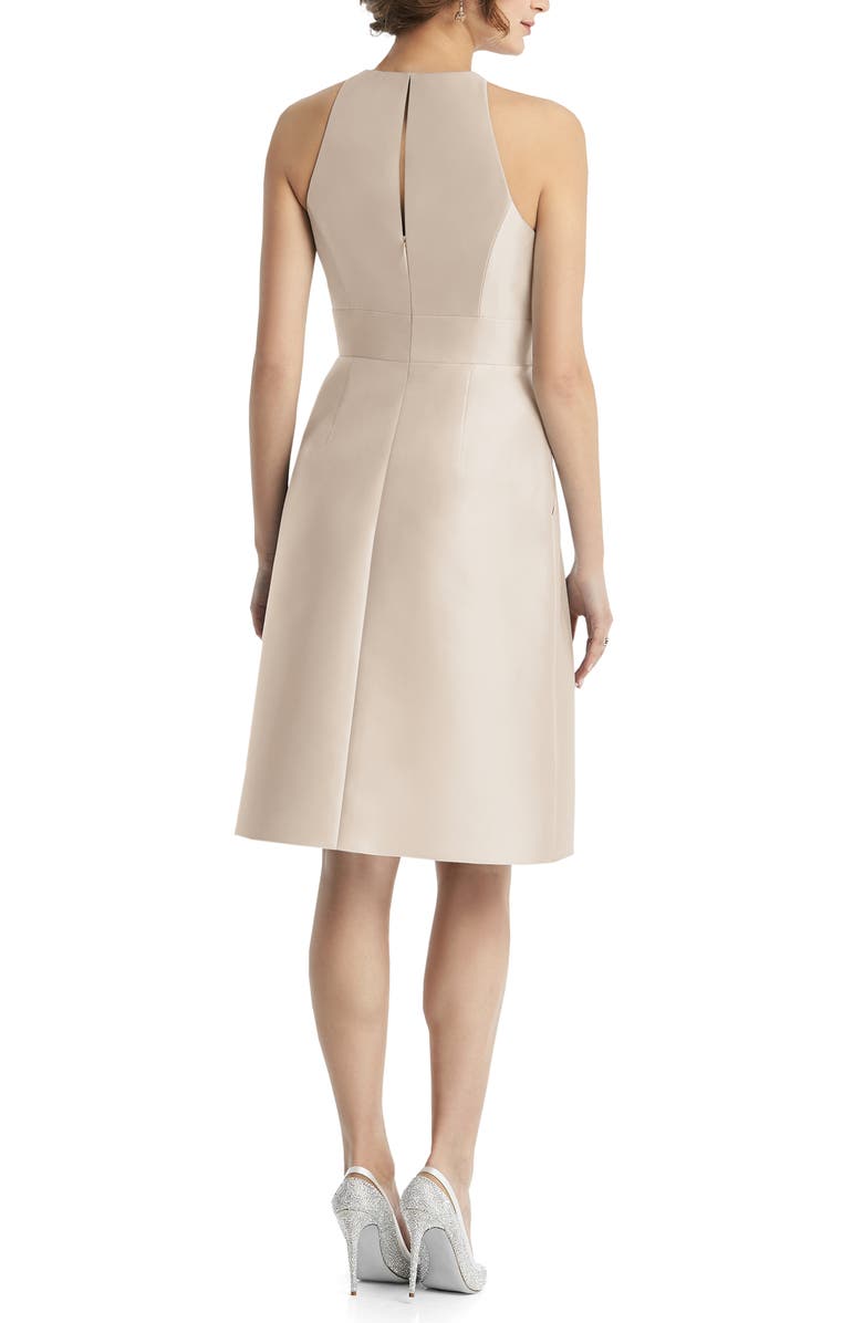 Alfred Sung Jewel Neck Satin Cocktail Dress, Alternate, color,