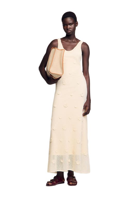 Sandro Womens Naturels Flower-embellished Sleeveless Knitted Maxi Dress In Ecru