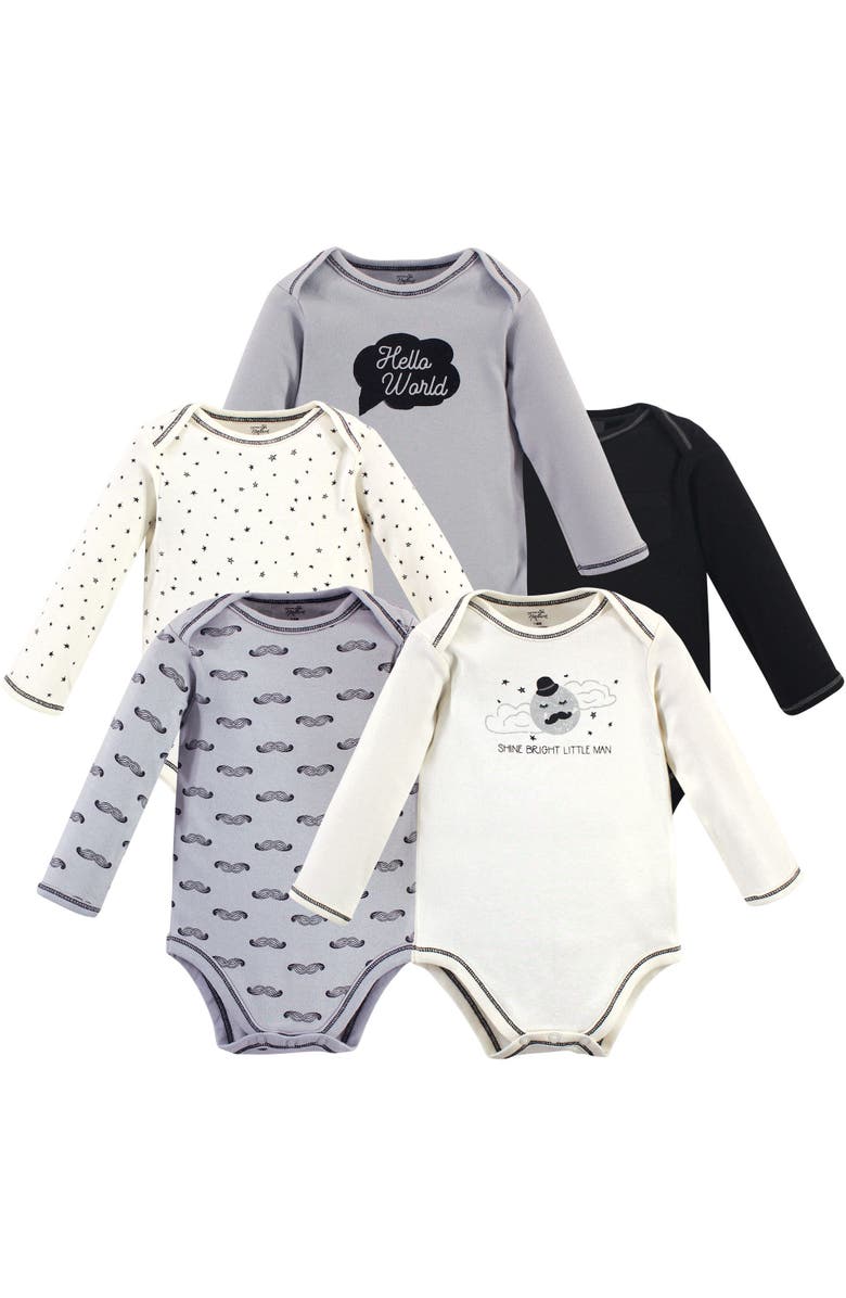 Touched by Nature 5Pk Long Sleeve Organic Bodysuits, Main, color, Mr. Moon