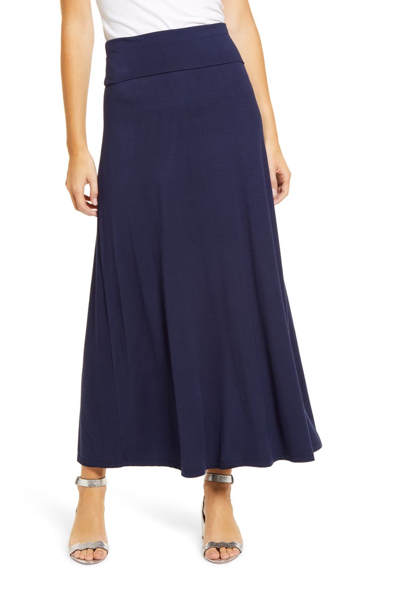 Roll Top Maxi Skirt, Main, color, NAVY
