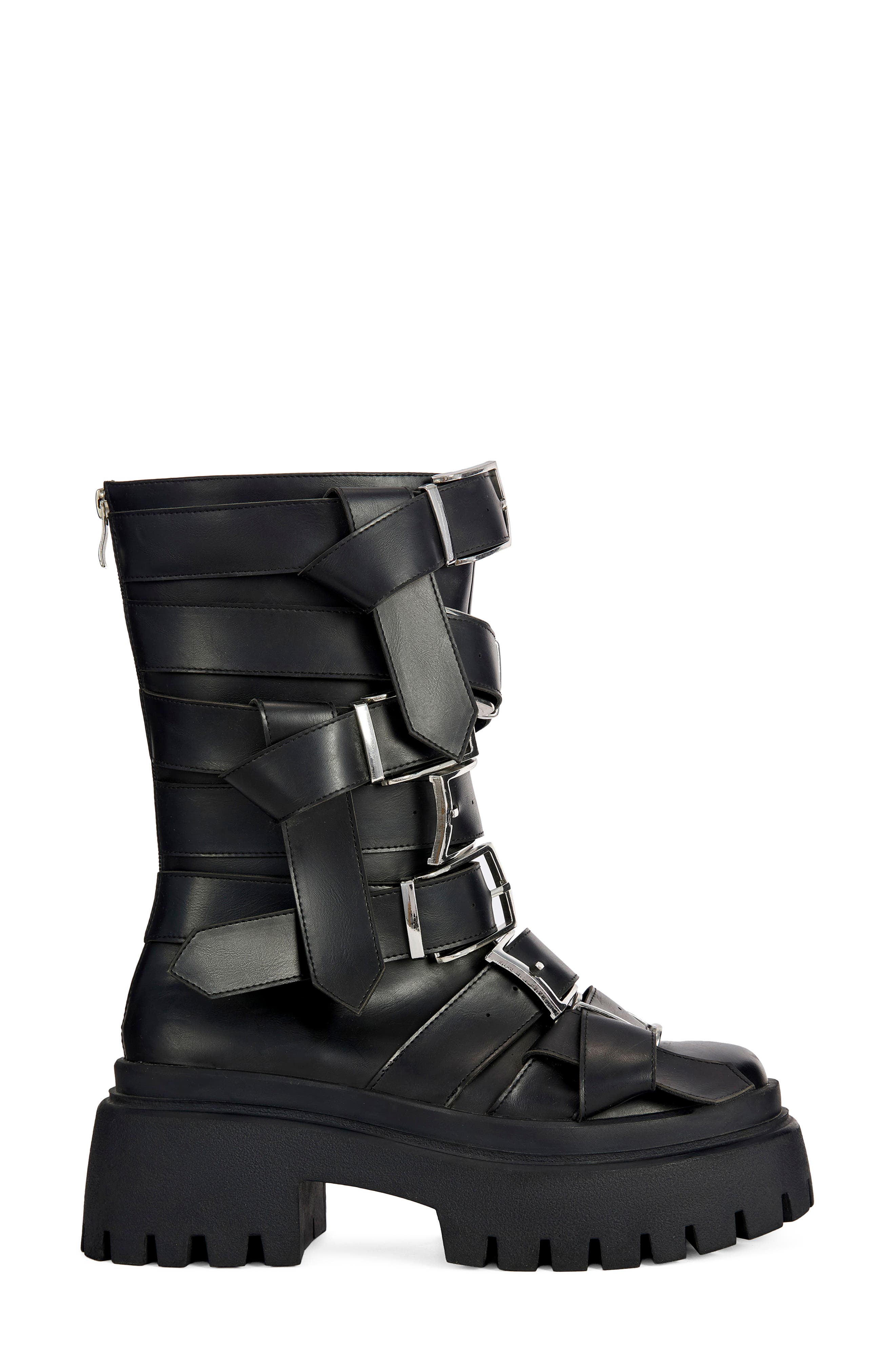 Alcetasa Faux Leather Buckle Boot, Alternate, color, BLACK