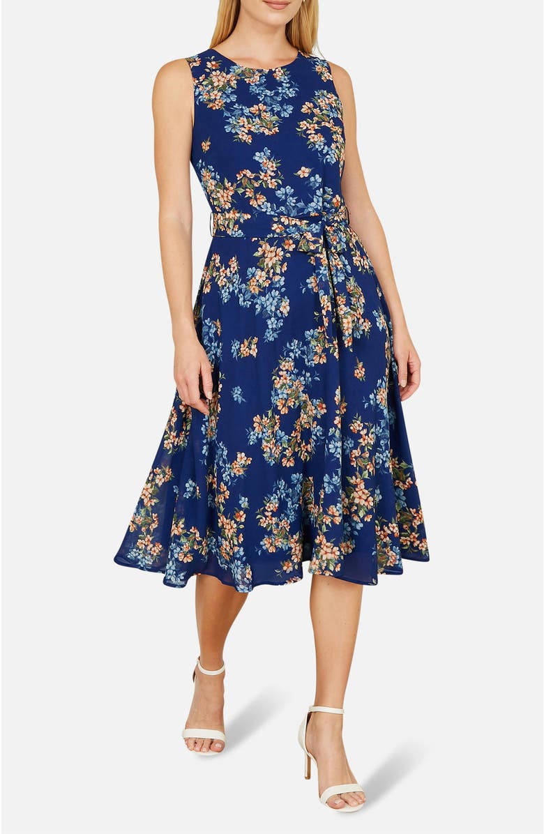 Yumi Floral Skater Sleeveless Midi Dress, Alternate, color, Blue
