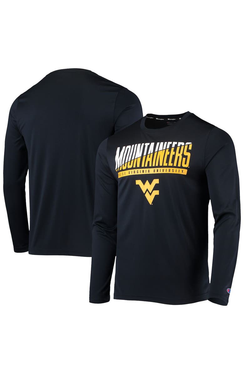 Champion Men's Champion Navy West Virginia Mountaineers Wordmark Slash Long Sleeve T-Shirt, Main, color, 