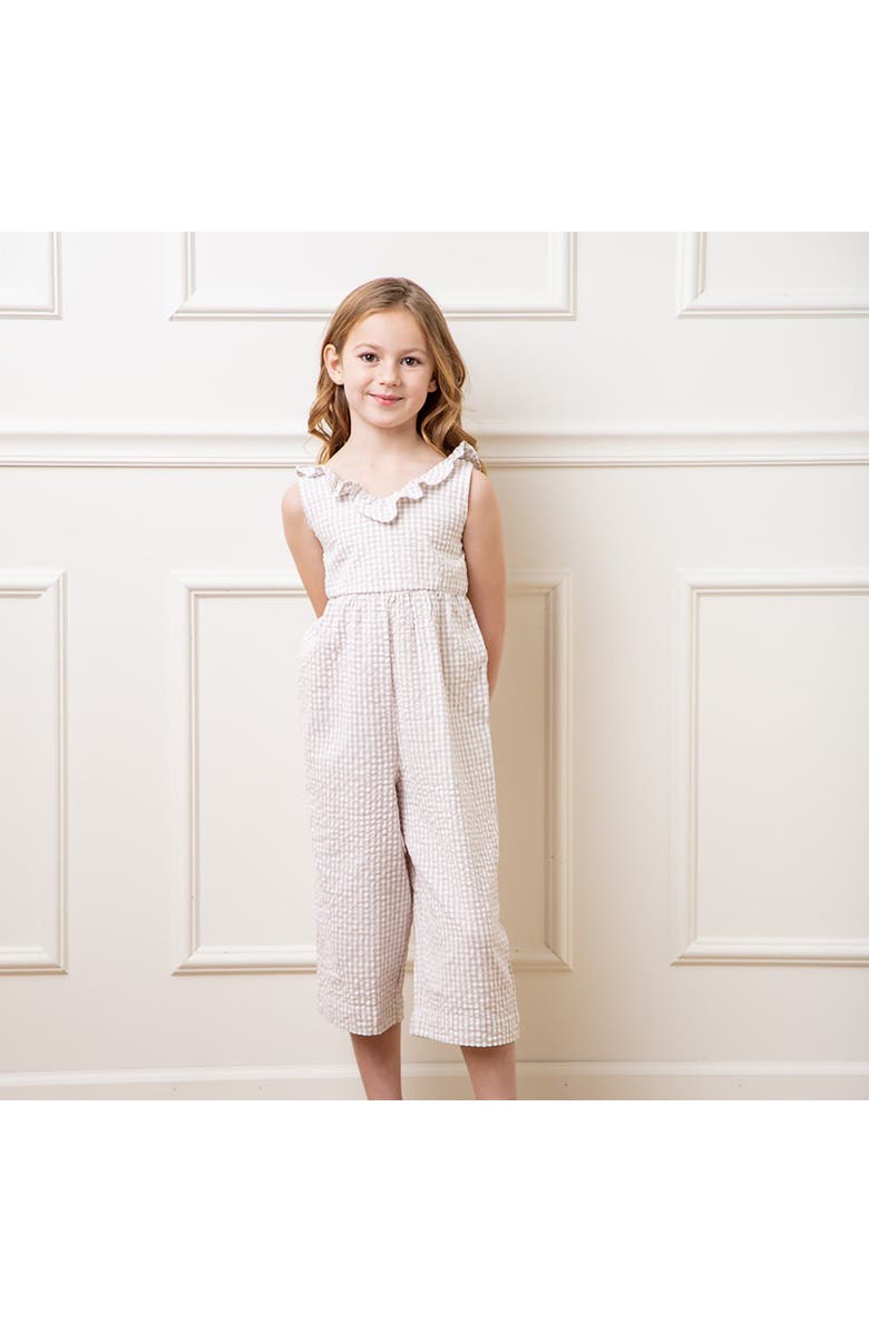Hope & Henry Girls' Organic Ruffle Neck Jumpsuit, Kids, Alternate, color, 