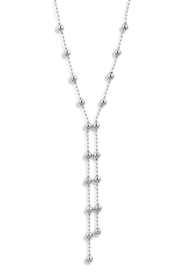 Ball Chain Y Necklace, Main, color, SILVER