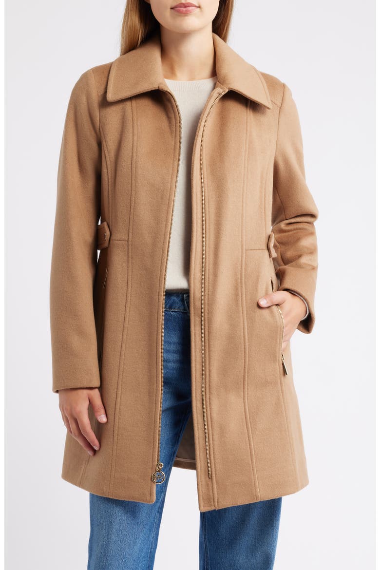 Front Zip Wool Blend Coat, Main, color, DARK CAMEL