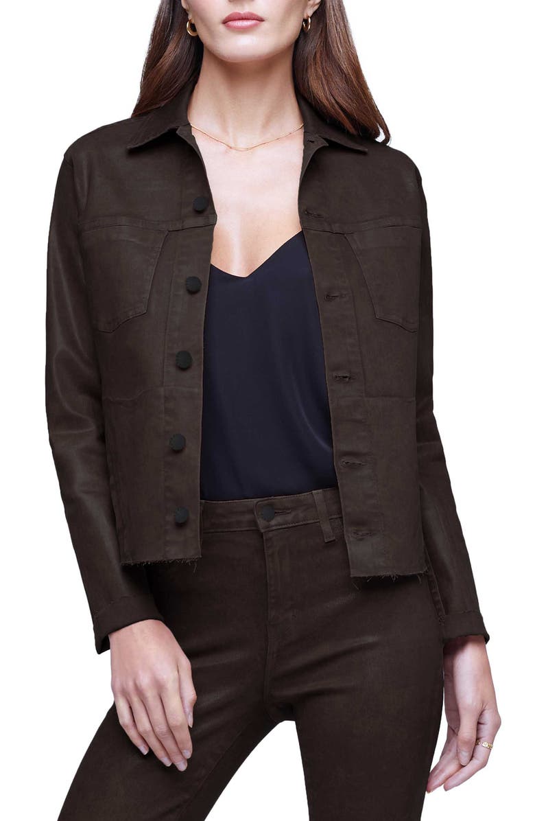 L'AGENCE Janelle Slim Fit Raw Hem Jacket, Main, color, 