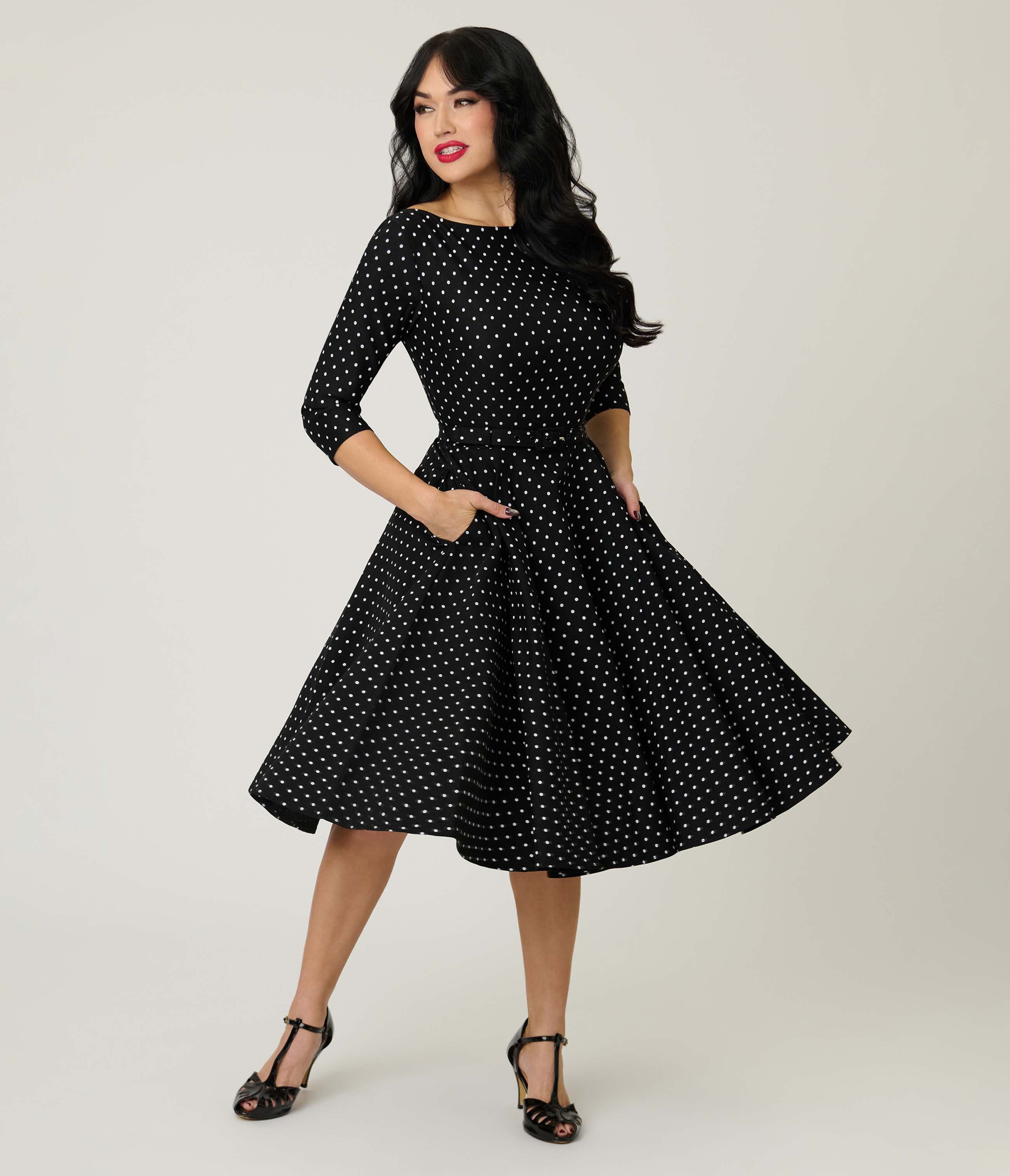 Three Quarter Sleeve Belted Devon Swing Dress - image 3