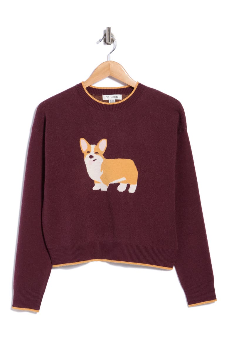 Corgi Crop Crewneck Sweater, Alternate, color, AUBERGINE