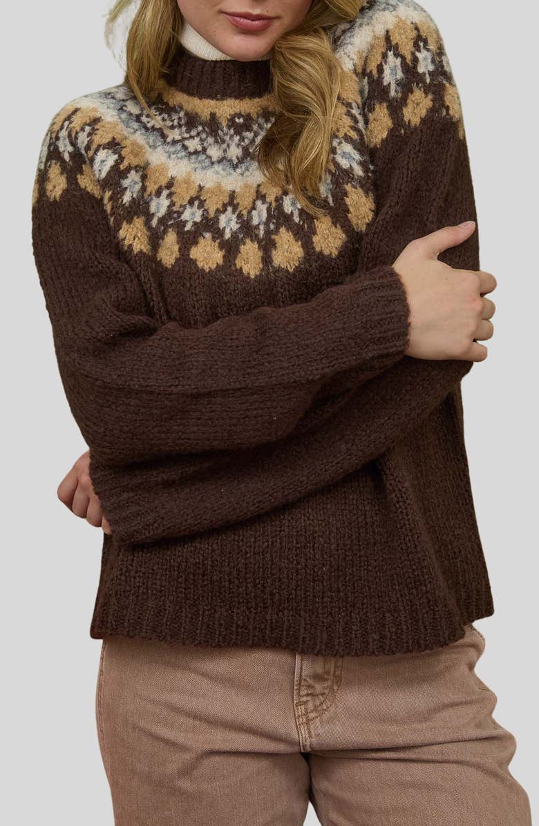 Blu Pepper Fair Isle Sweater, Main, color, Brown Multi