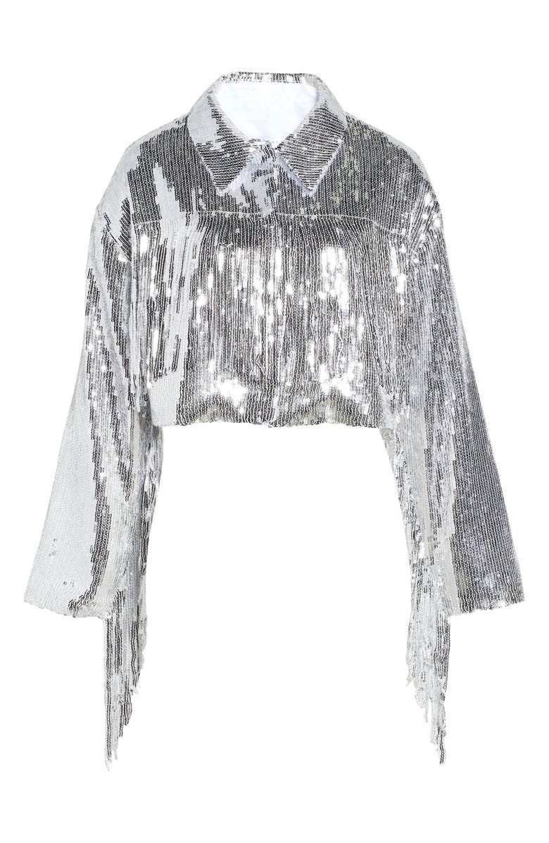 ASOS DESIGN Sequin Fringe Open Front Crop Jacket, Alternate, color, 