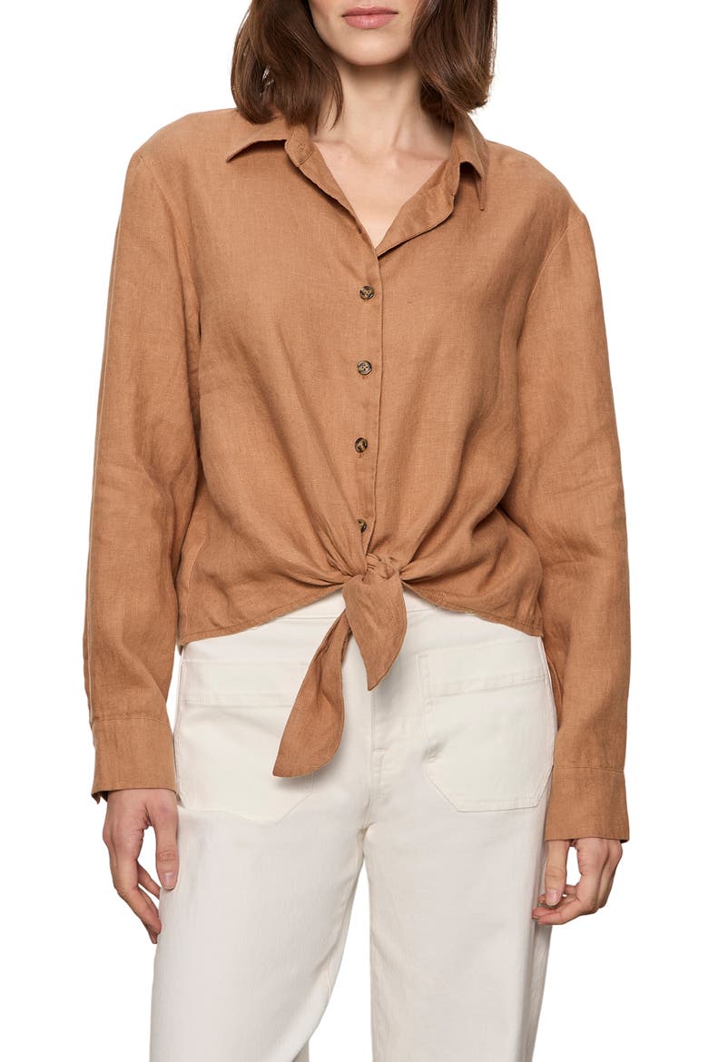 More Love Tie Front Linen Blend Top, Main, color, TOASTED COCONUT BROWN