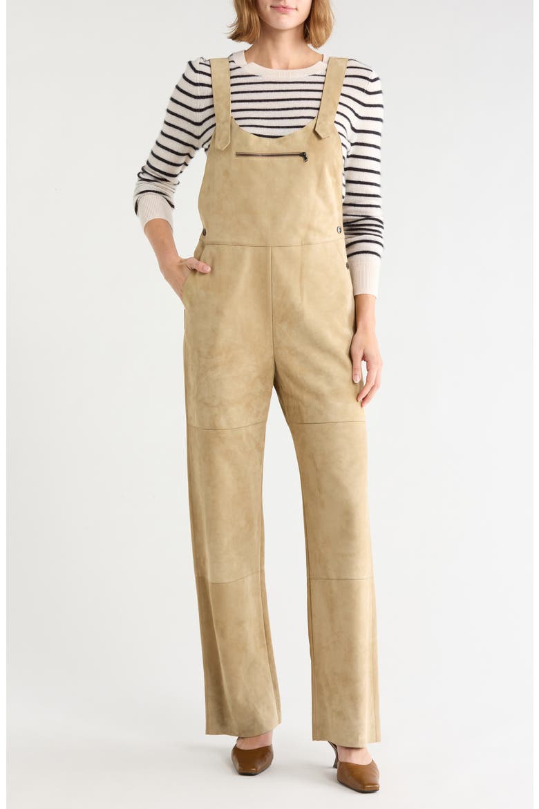 Leather Wide Leg Overalls, Main, color, KHAKI