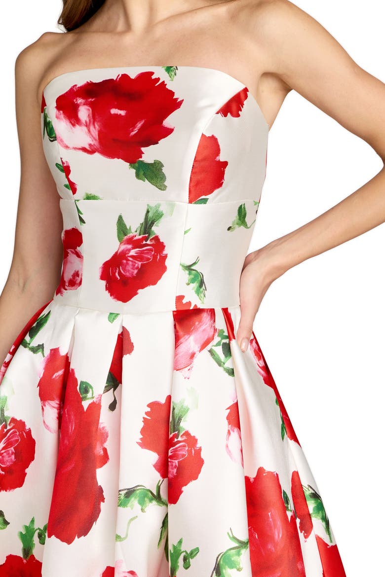 Strapless Floral Printed A Line Midi Dress, Alternate, color, Rose Multi
