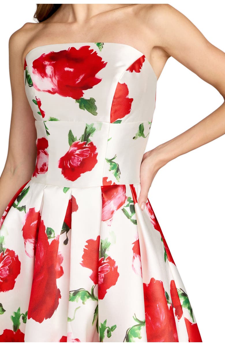 Mac Duggal Strapless Floral Printed A Line Midi Dress, Alternate, color, Rose Multi