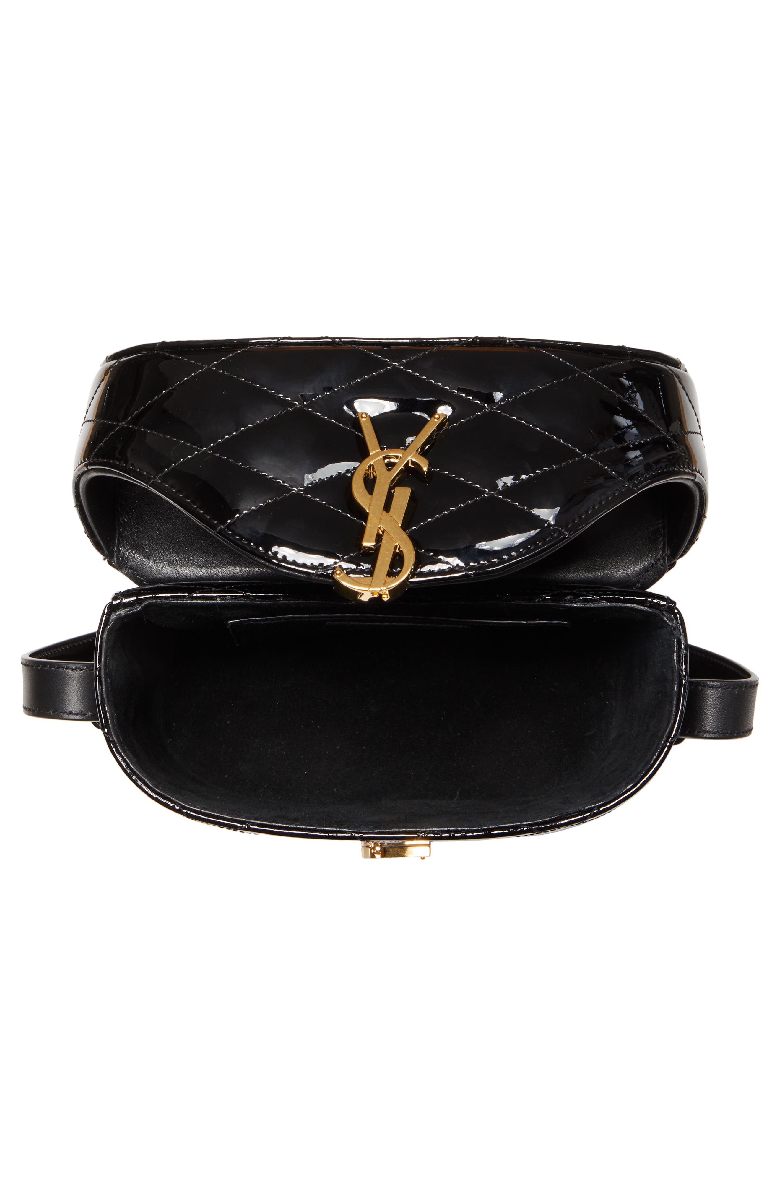Saint Laurent Logo Quilted Patent Leather Camera Crossbody Bag, Alternate, color, 