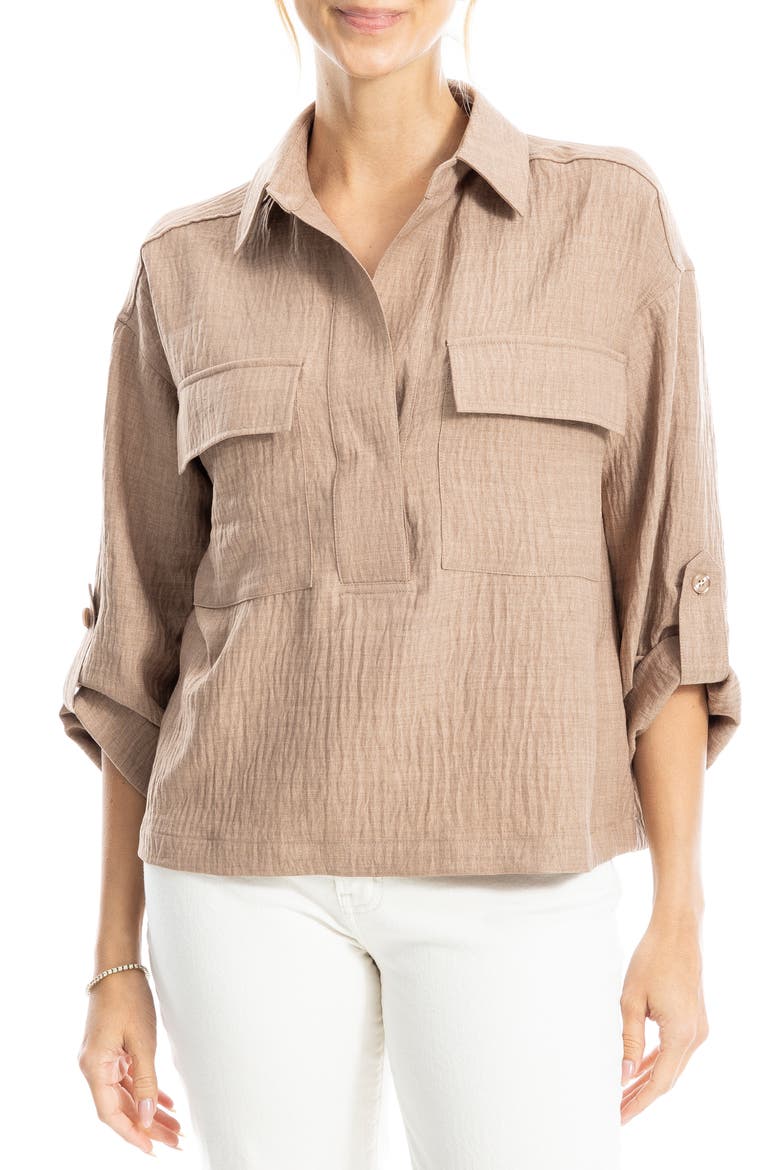 Collared Textured Shirt, Alternate, color, MUSHROOM