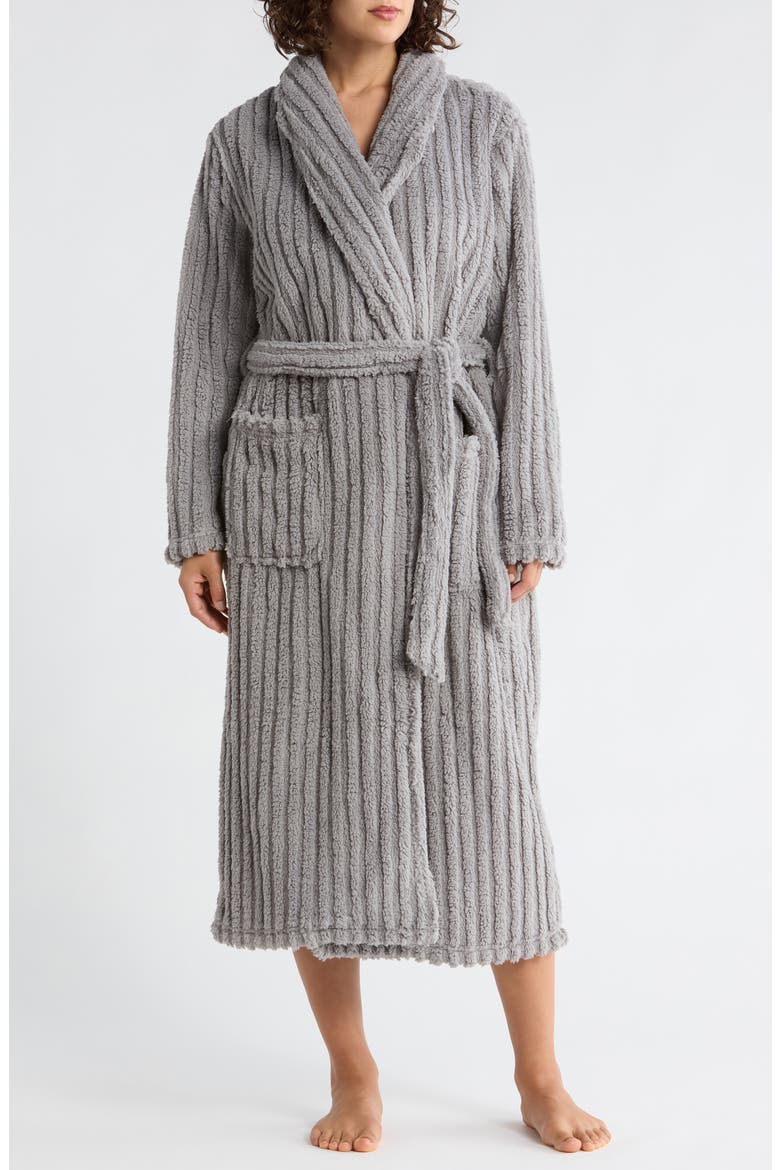 Textured Plush Fleece Robe, Main, color, GREY FROST