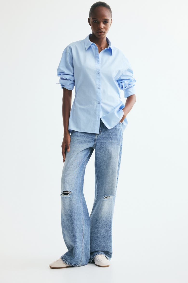 Tapered-waist Poplin Shirt, Alternate, color, Light blue