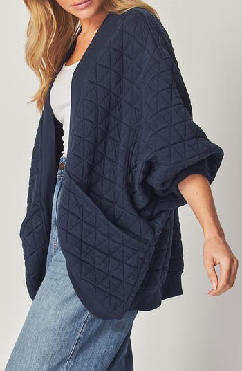 Quilted Cotton Blend Cardigan Sweatshirt