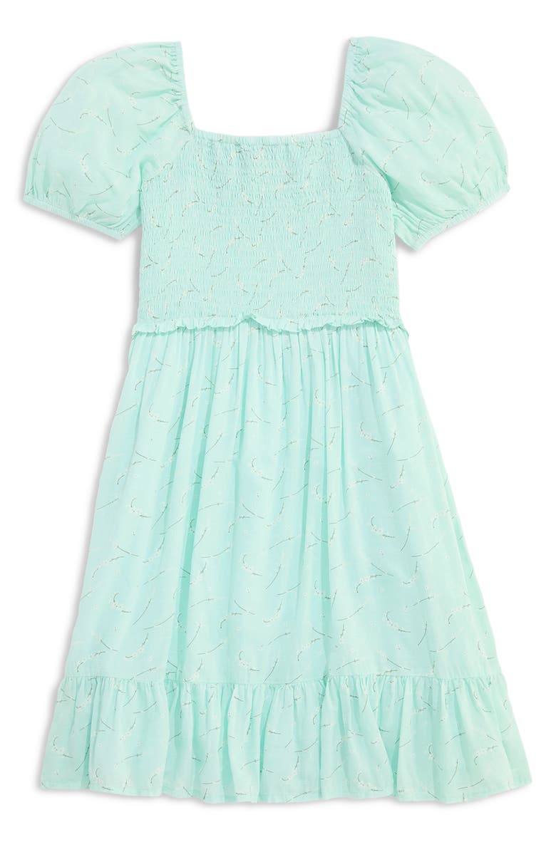 vineyard vines Kids' Smocked Bodice Puff Sleeve Cotton Blend Sundress, Alternate, color, Block Print Toucan