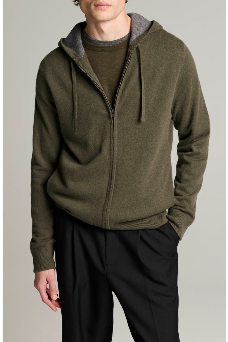 Cashmere Zip Hoodie Sweater, Main, color, BARRON GREEN/HEATHER GREY