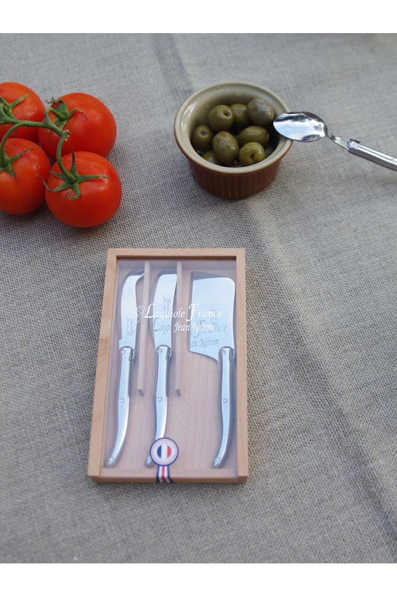3 Piece Mini Cheese Utensil Set in Wood Box with Acrylic Lid, Alternate, color, Stainless Steel